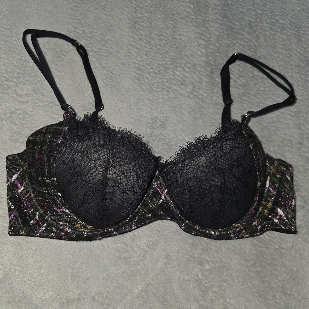 Savage X Fenty 34D Bra Black Lace Balconette Underwire Back Closure